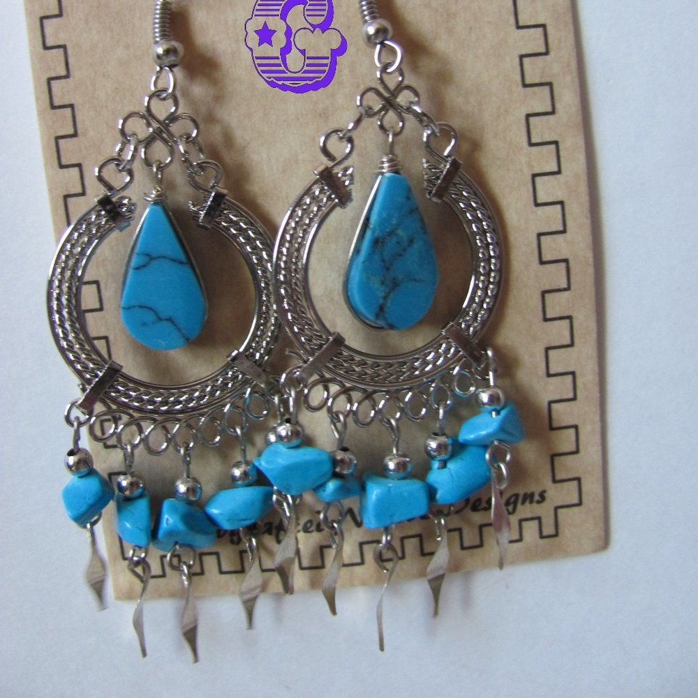 SPIRIT OF NATURE SILVERTONE & TURQUOISE DANGLE EAR